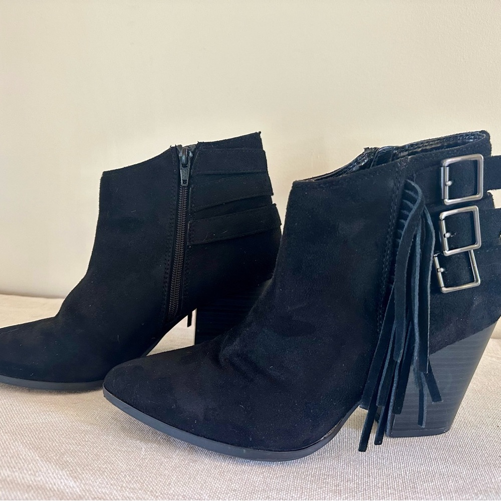 Black Fringe and Buckle Bootie